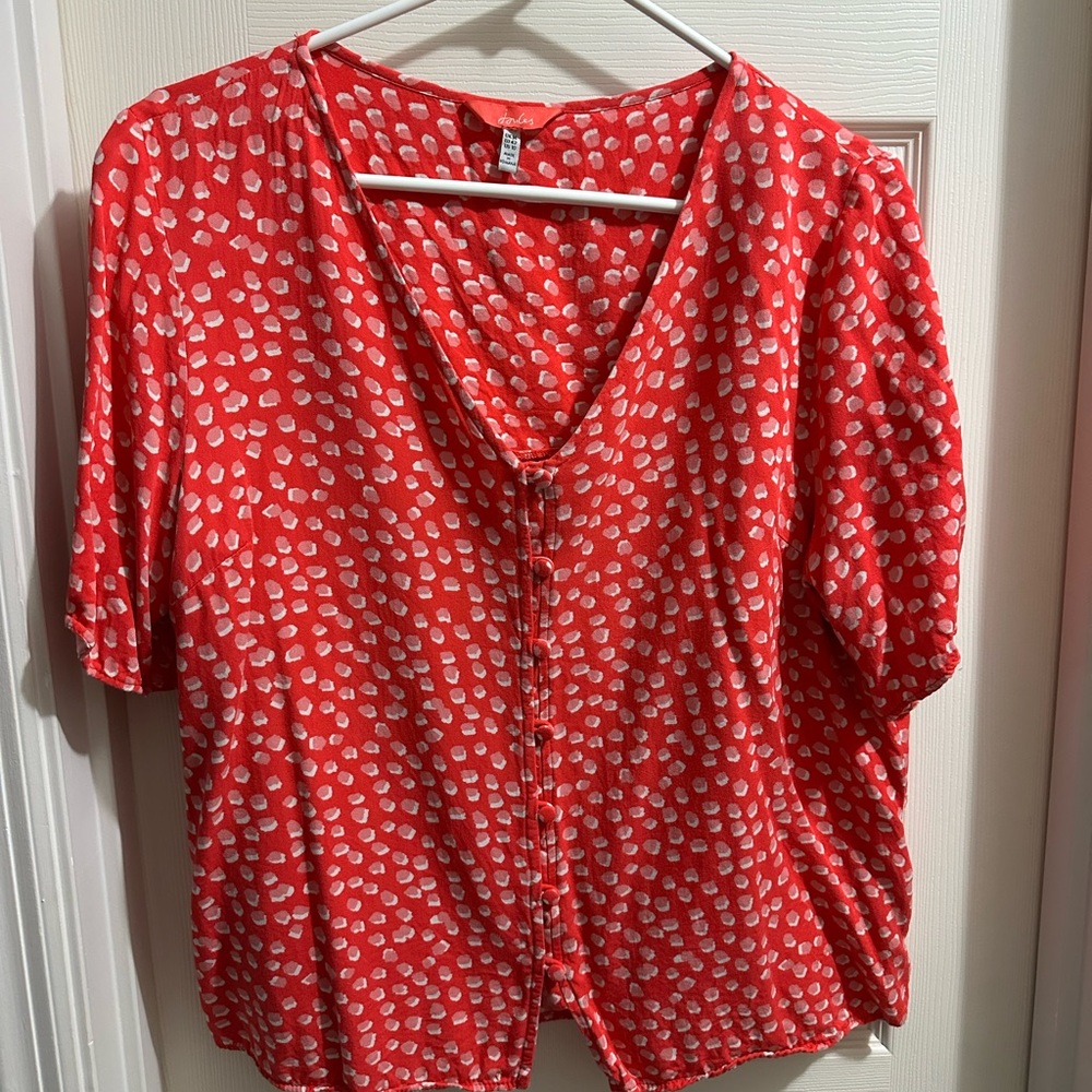 Joules Red and White Short Sleeve Buttoned Blouse